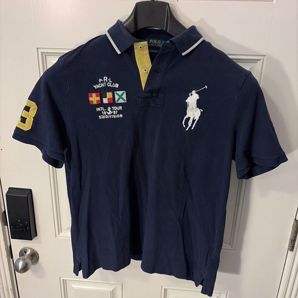 Polo Ralph Lauren Shirt Mens L Blue Cotton Slim Fit Big Pony Yacht Club #3